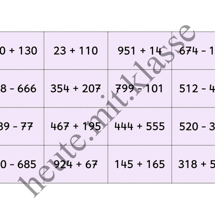 Bingo-Spiel: Rechnen im Zahlenraum bis 1000 (Addition & Subtraktion)