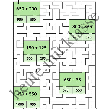 Rechenlabyrinthe: Addition und Subtraktion im Zahlenraum bis 1000