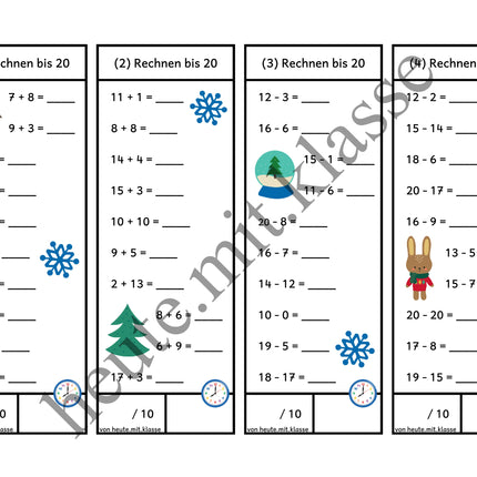 Rechenhäppchen / Tägliche Übung: Im Winter - Addition & Subtraktion im Zahlenraum bis 20