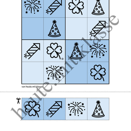Sudoku 4x4: Neujahr & Silvester (Rätsel für Vorschule & Anfangsunterricht)