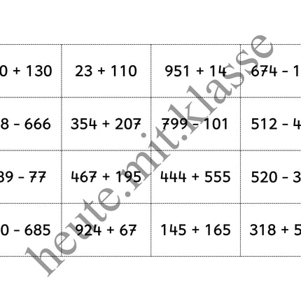 Bingo-Spiel: Rechnen im Zahlenraum bis 1000 (Addition & Subtraktion)