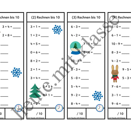 Rechenhäppchen / Tägliche Übung: Im Winter - Addition & Subtraktion im Zahlenraum bis 10