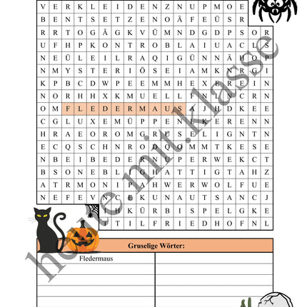 Suchsel: Halloween (Wortgitter)