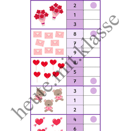 4x Klammerkarten Valentinstag: Mengen & Zählen im Zahlenraum bis 10