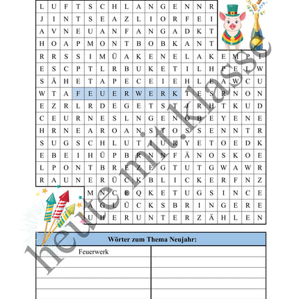 Suchsel: Neujahr & Silvester (Wortgitter)
