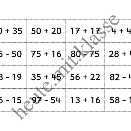 Bingo-Spiel: Rechnen im Zahlenraum bis 100 (Addition & Subtraktion)