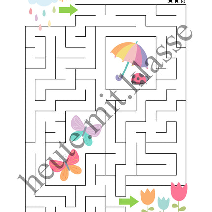 Labyrinth: Im Frühling (Rätsel für 1. & 2. Klasse)