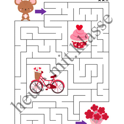 Labyrinth: Valentinstag (Rätsel für 1. & 2. Klasse)