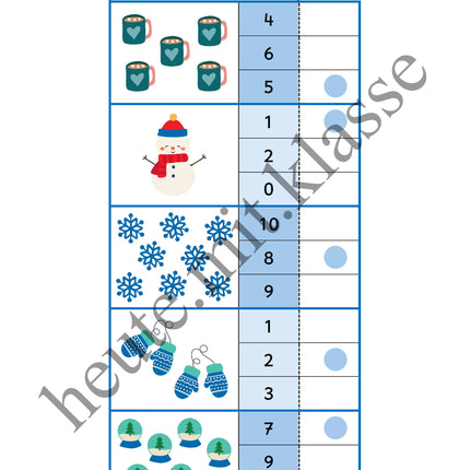 4x Klammerkarten Winter & Weihnachten: Mengen & Zählen im Zahlenraum bis 10