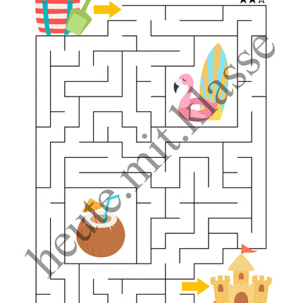 Labyrinth: Sommer & Sommerferien (Rätsel für 1. & 2. Klasse)