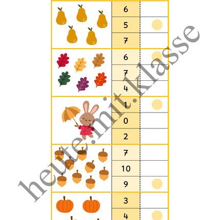 4x Klammerkarten Herbst: Mengen & Zählen im Zahlenraum bis 10