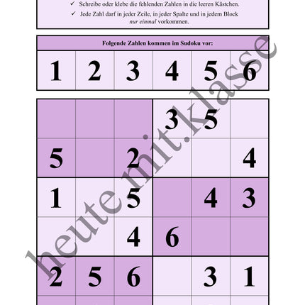 Sudoku 6x6: Klassisch mit Zahlen - Logisches Denken fördern!