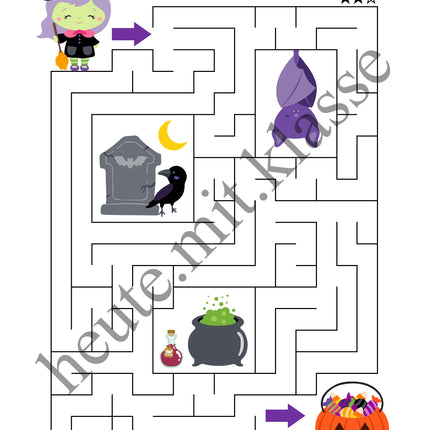 Labyrinth: Halloween (Rätsel für 1. & 2. Klasse)