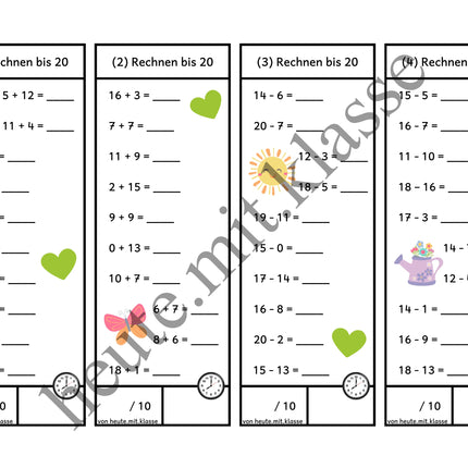 Rechenhäppchen / Tägliche Übung: Im Frühling - Addition & Subtraktion im Zahlenraum bis 20