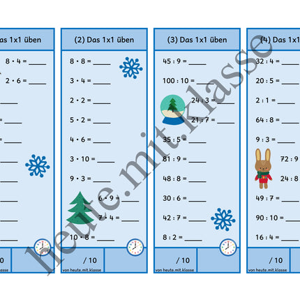 Rechenhäppchen / Tägliche Übung: Im Winter - Kleines 1x1 (Multiplikation & Division)
