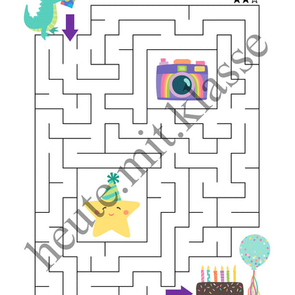 Labyrinth: Party & Geburtstag (Rätsel für 1. & 2. Klasse)