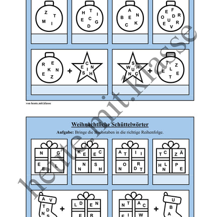 Schüttelwörter: Weihnachten & Advent (Worträtsel)