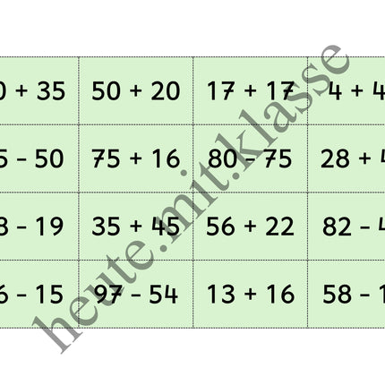 Bingo-Spiel: Rechnen im Zahlenraum bis 100 (Addition & Subtraktion)