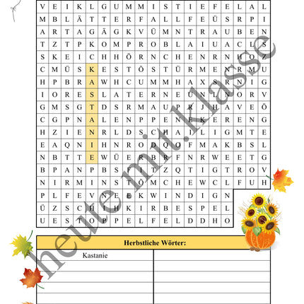 Suchsel: Herbst (Wortgitter)