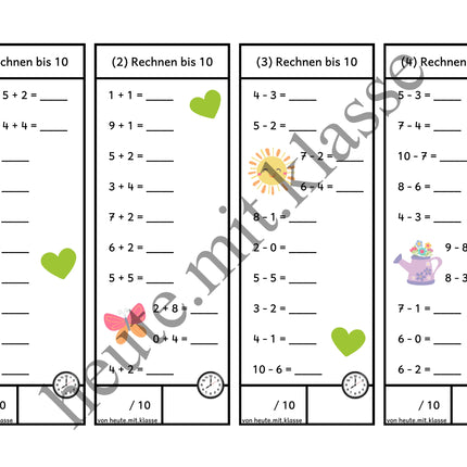 Rechenhäppchen / Tägliche Übung: Im Frühling - Addition & Subtraktion im Zahlenraum bis 10