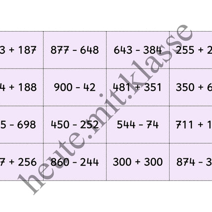 Bingo-Spiel: Rechnen im Zahlenraum bis 1000 (Addition & Subtraktion)