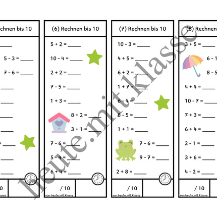 Rechenhäppchen / Tägliche Übung: Im Frühling - Addition & Subtraktion im Zahlenraum bis 10