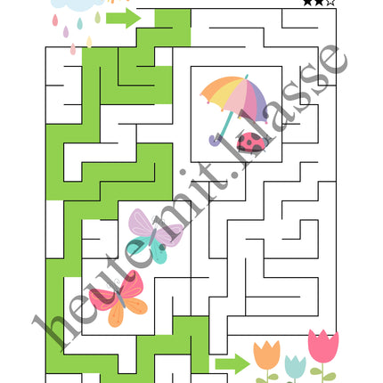 Labyrinth: Im Frühling (Rätsel für 1. & 2. Klasse)