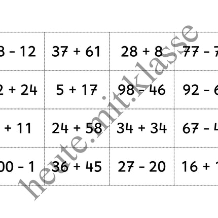 Bingo-Spiel: Rechnen im Zahlenraum bis 100 (Addition & Subtraktion)