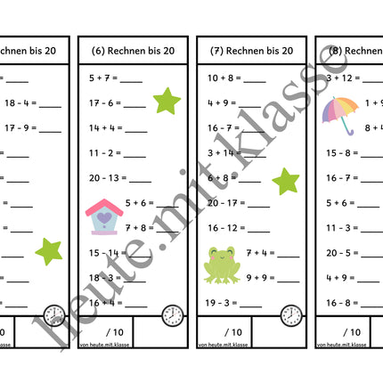 Rechenhäppchen / Tägliche Übung: Im Frühling - Addition & Subtraktion im Zahlenraum bis 20