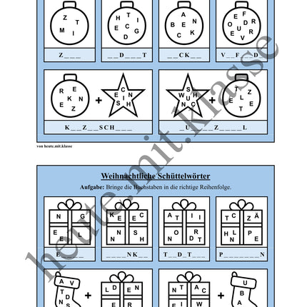 Schüttelwörter: Weihnachten & Advent (Worträtsel)