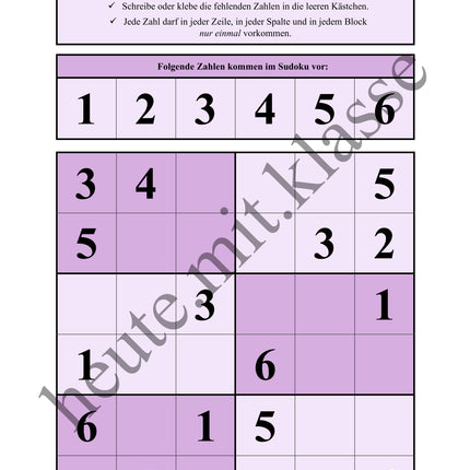 Sudoku 6x6: Klassisch mit Zahlen - Logisches Denken fördern!