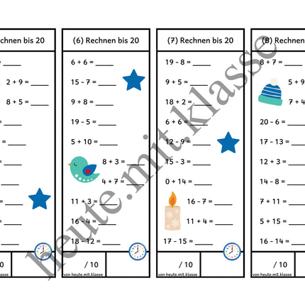 Rechenhäppchen / Tägliche Übung: Im Winter - Addition & Subtraktion im Zahlenraum bis 20