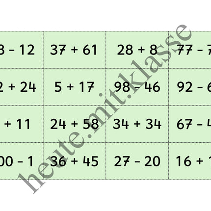 Bingo-Spiel: Rechnen im Zahlenraum bis 100 (Addition & Subtraktion)