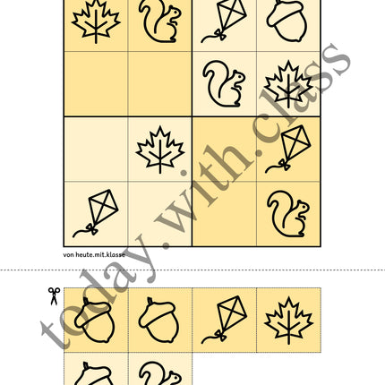 Sudoku: 4x4 Herbst (Rätsel für Vorschule & Anfangsunterricht)