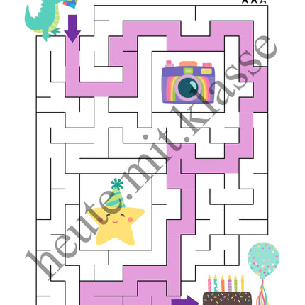Labyrinth: Party & Geburtstag (Rätsel für 1. & 2. Klasse)