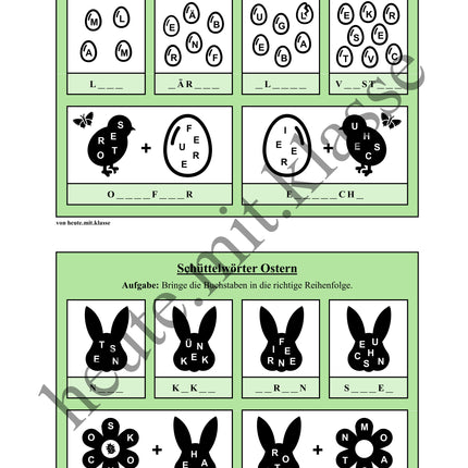 Schüttelwörter: Ostern (Worträtsel)