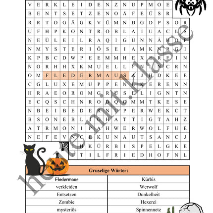 Suchsel: Halloween (Wortgitter)