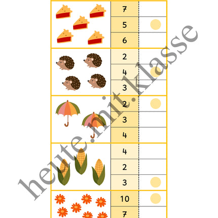 4x Klammerkarten Herbst: Mengen & Zählen im Zahlenraum bis 10