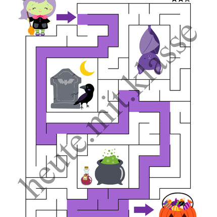 Labyrinth: Halloween (Rätsel für 1. & 2. Klasse)