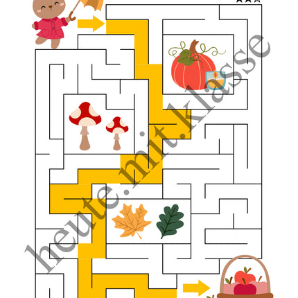 Labyrinth: Im Herbst (Rätsel für 1. & 2. Klasse)