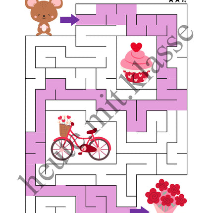 Labyrinth: Valentinstag (Rätsel für 1. & 2. Klasse)