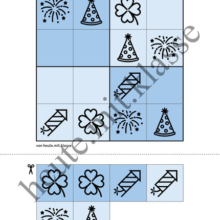 Sudoku 4x4: Neujahr & Silvester (Rätsel für Vorschule & Anfangsunterricht)