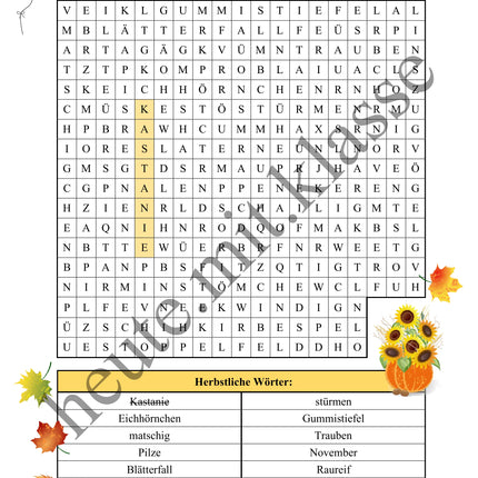 Suchsel: Herbst (Wortgitter)