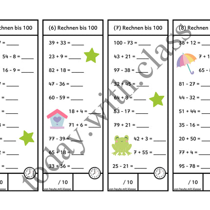 Rechenhäppchen / Tägliche Übung: Im Frühling - Addition & Subtraktion im Zahlenraum bis 100
