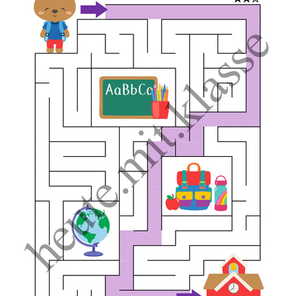Labyrinth: In der Schule (Rätsel für 1. & 2. Klasse)