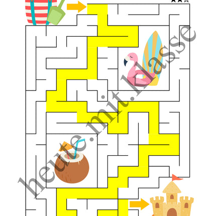 Labyrinth: Sommer & Sommerferien (Rätsel für 1. & 2. Klasse)