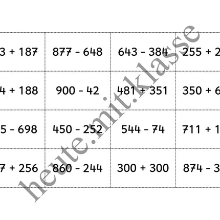 Bingo-Spiel: Rechnen im Zahlenraum bis 1000 (Addition & Subtraktion)