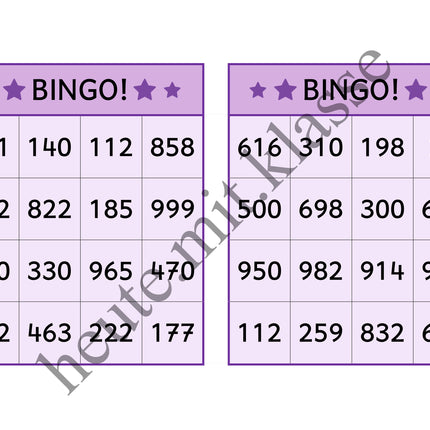Bingo-Spiel: Rechnen im Zahlenraum bis 1000 (Addition & Subtraktion)