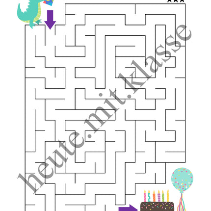Labyrinth: Party & Geburtstag (Rätsel für 1. & 2. Klasse)