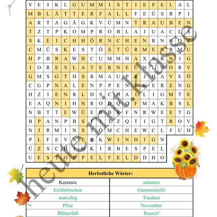 Suchsel: Herbst (Wortgitter)